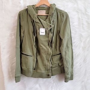 NWT WE THE FREE CARMEN KNITTED MOTO JACKET OLIVE SPARROW